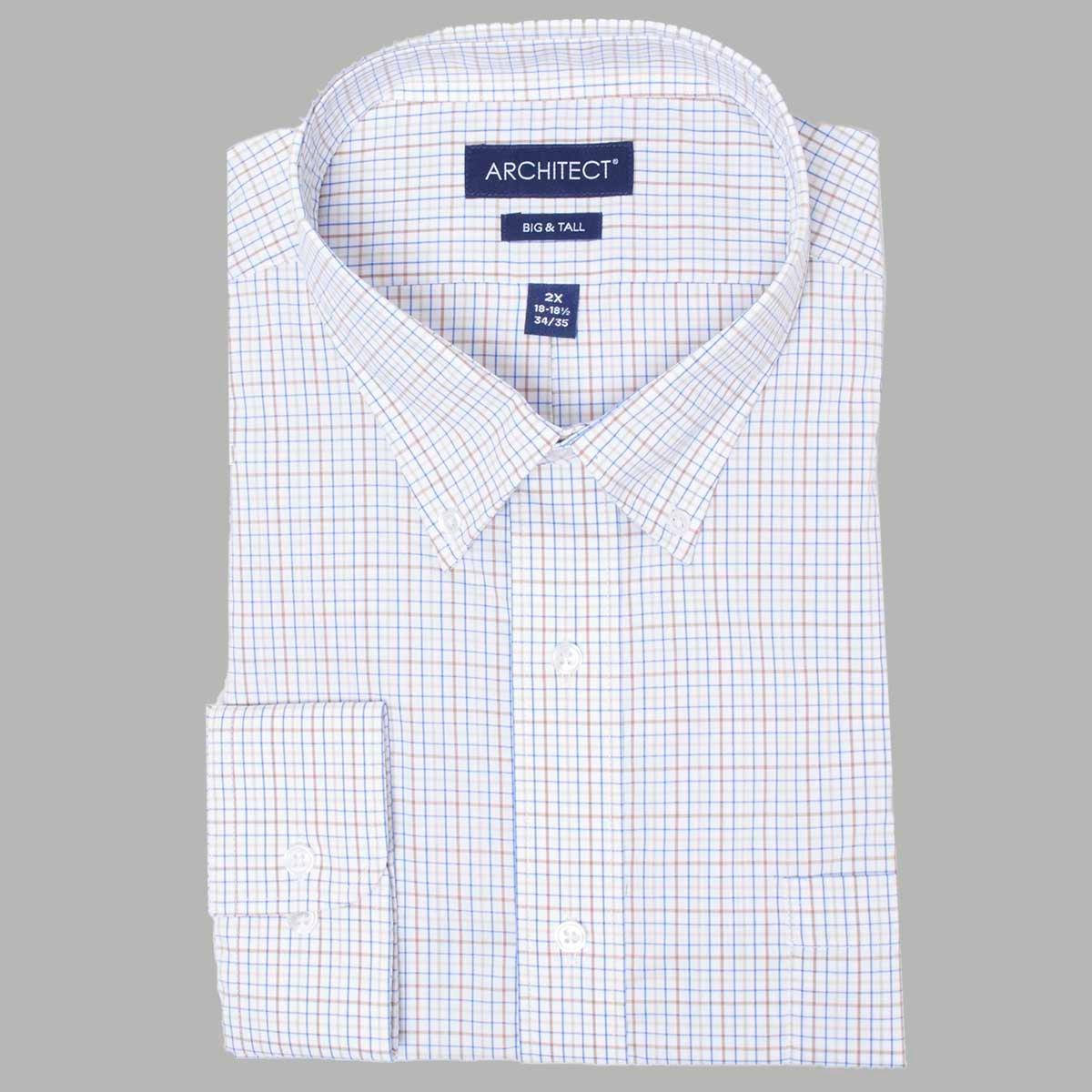 Mens Big Fit Architect(R) Checkered Dress Shirt - Blue/Taupe