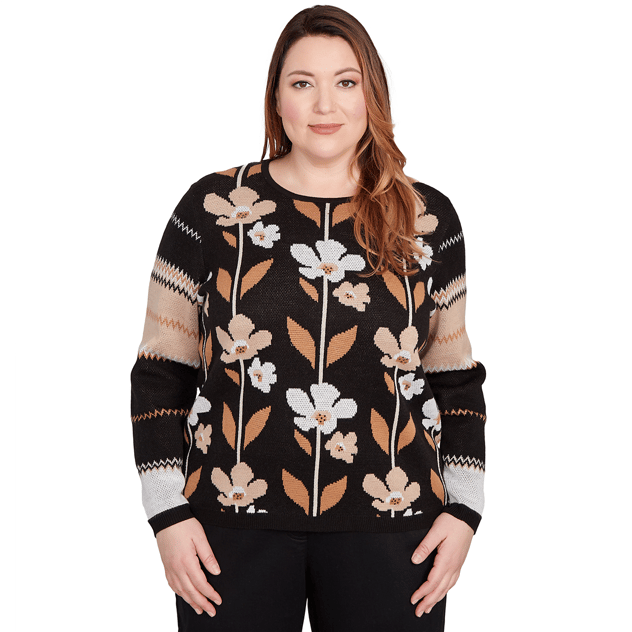 Plus Size Alfred Dunner Classics Floral Zig Zag Sweater