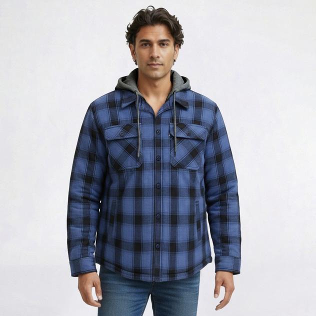 Mens Smith's Sherpa-Lined Flannel Shirt Jacket - Navy/Corn Blue