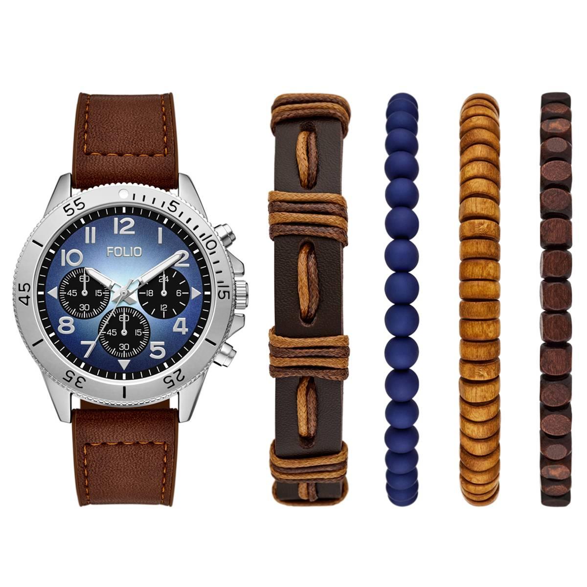 Mens Folio Purple Sunray Dial Watch & Bracelet Set - FMDFL6088