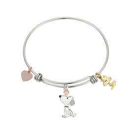 Shine Peanuts Snoopy & Woodstock Crystal Heart Bangle Bracelet
