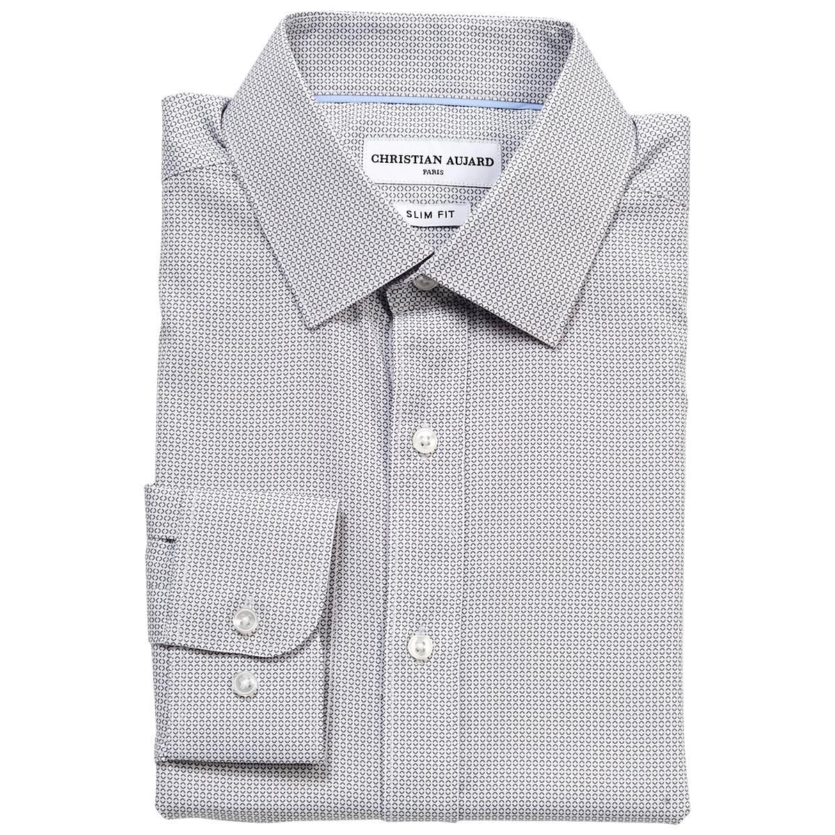 Mens Christian Aujard Slim Fit Geometric Dress Shirt-White/Black