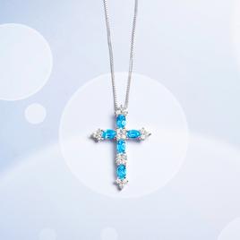 Gemstone Classics(tm) Light Blue Topaz Cross Pendant Necklace