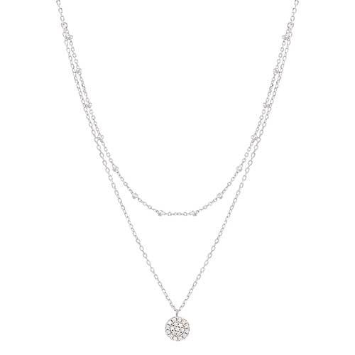Rhodium Plated & Pave Cubic Zirconia Disc Necklace