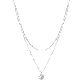Rhodium Plated & Pave Cubic Zirconia Disc Necklace