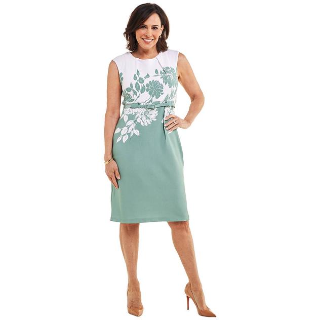 Womens Connected Apparel Sleeveless Floral Sheath Dress w/Belt