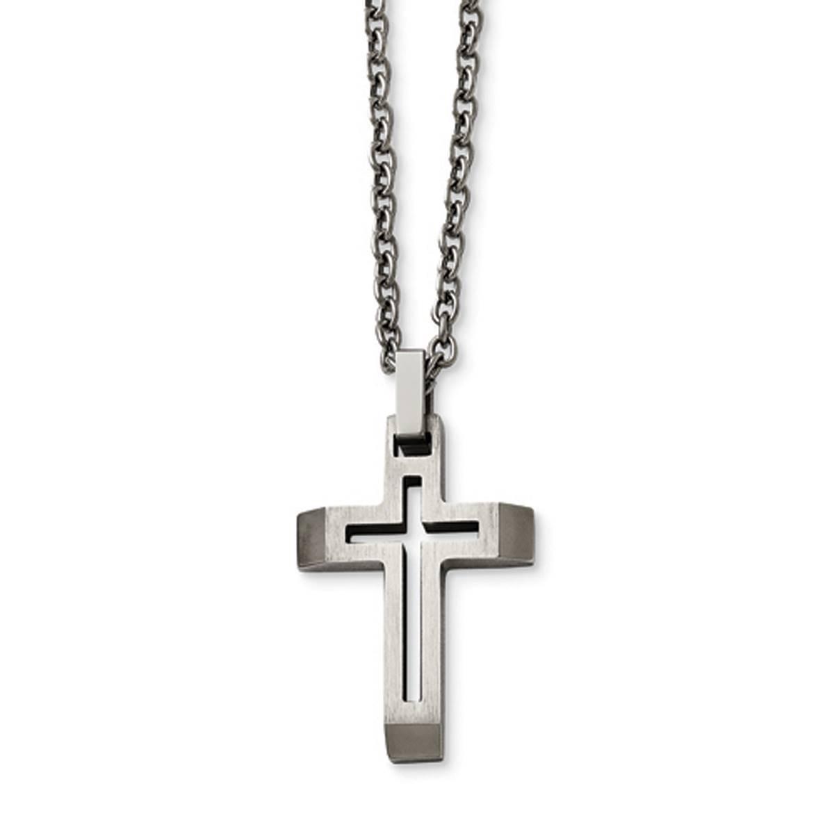 Mens Gentlemen's Classics(tm) Stainless Steel Cut-Out Cross Necklace