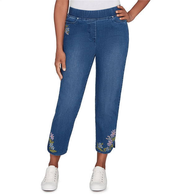 Womens Alfred Dunner Hilton Head Cross Stitch Floral Denim Pants