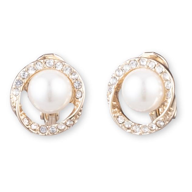 Anne Klein Pearl & Crystal Pave Halo Button Clip Earrings