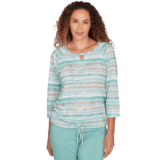 Womens Hearts of Palm Fresh Start 3/4 Sleeve Stripe Blouse