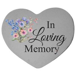 In Loving Memory w/ Flowers Heart Memorial Stone