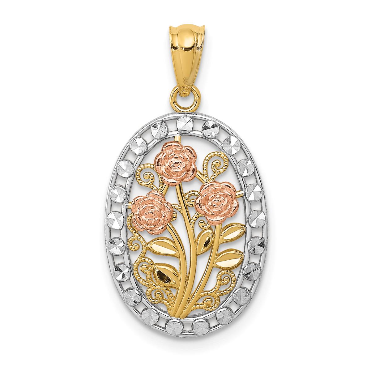 Gold Classics(tm) 14kt. Gold & Cubic Zirconia 3 Rose Pendant