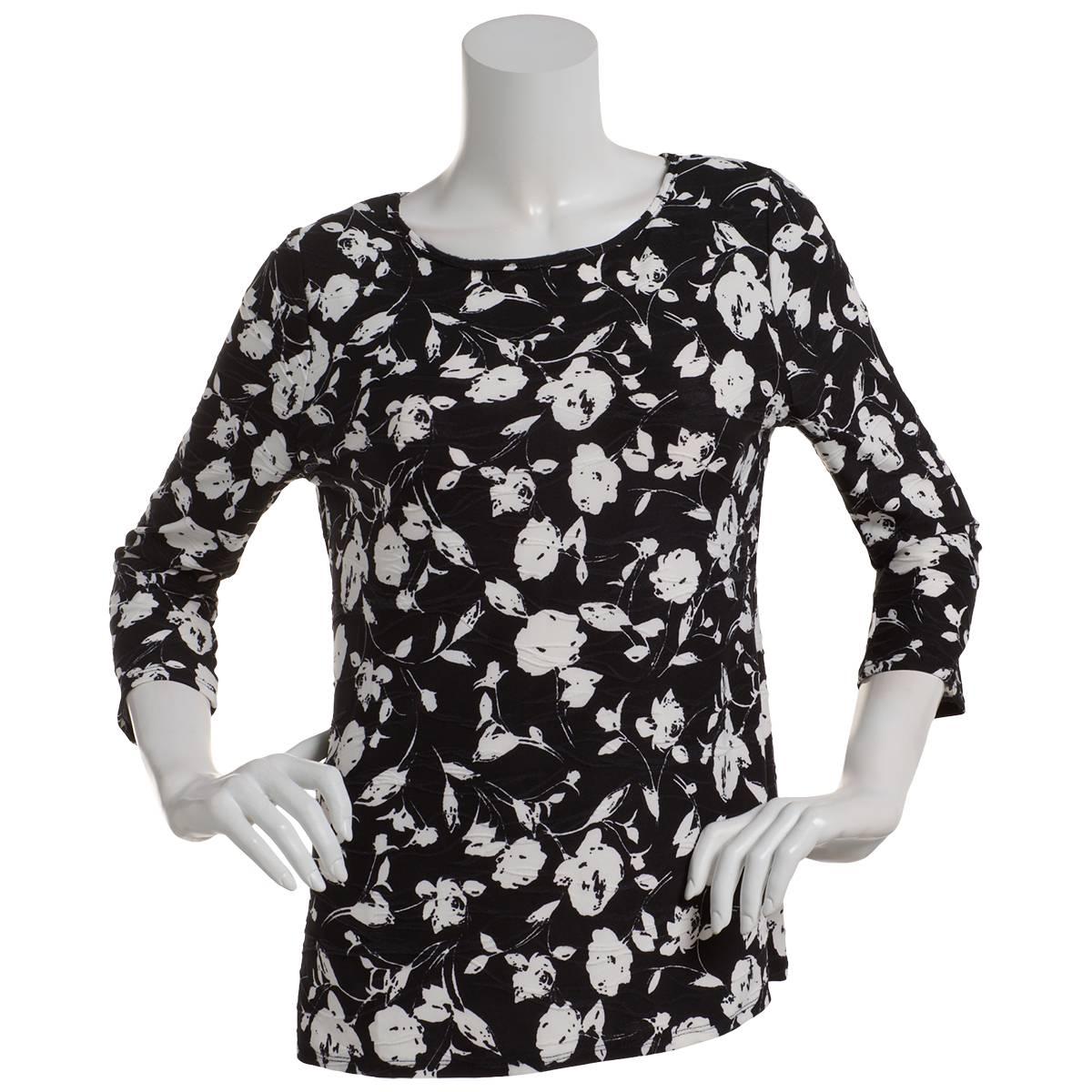 Womens Emily Daniels 3/4 Sleeve Floral Jacquard Blouse