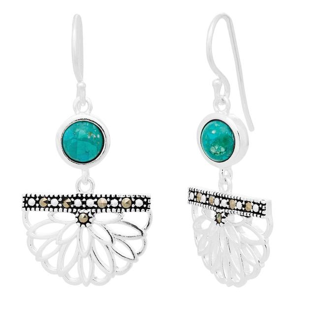 Marsala Silver Plated Marcasite Reconstituted Turquoise Earrings