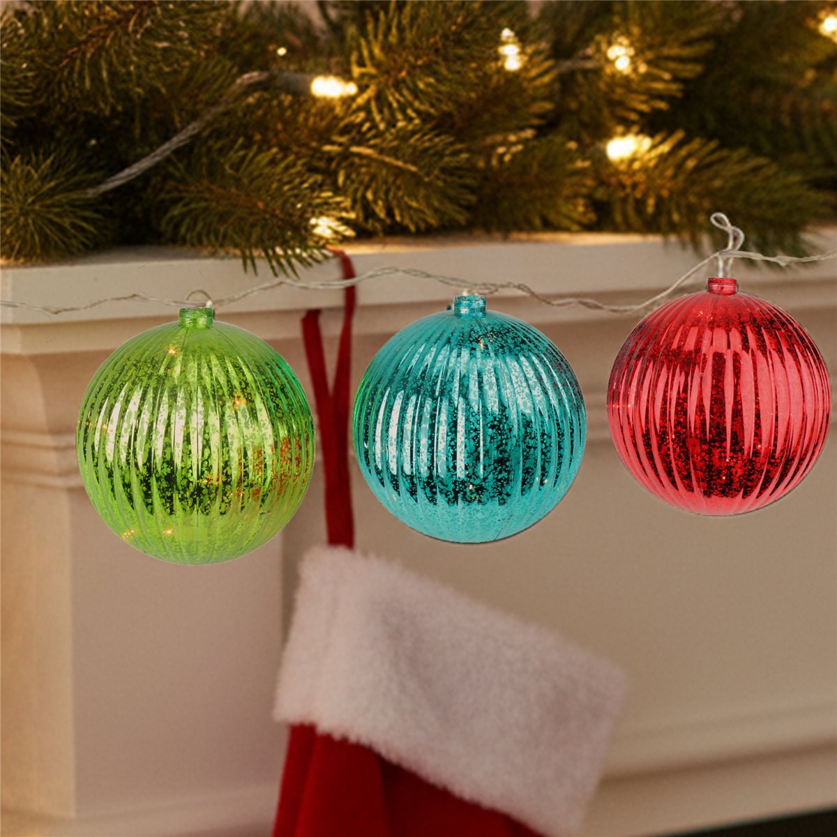 PENN 3pc. Multi-Color Mercury Glass Ball Christmas Ornaments