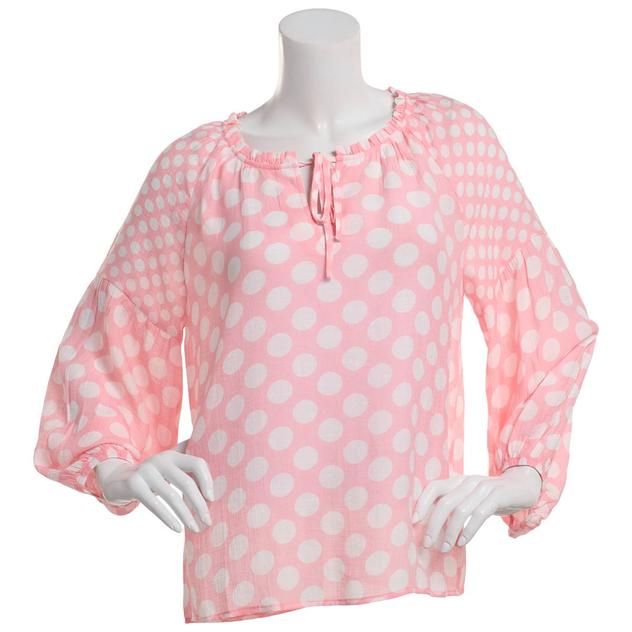 Womens Zac & Rachel Bracelet Sleeve Polka Dot Tie Neck Blouse