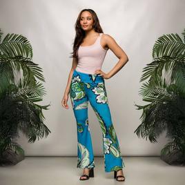 Womens 24/7 Comfort Apparel Teal Paisley Bell Bottom Pants