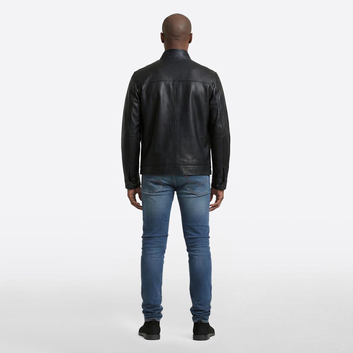 Mens London Fog Faux Leather Jacket w/ Stand Up Collar