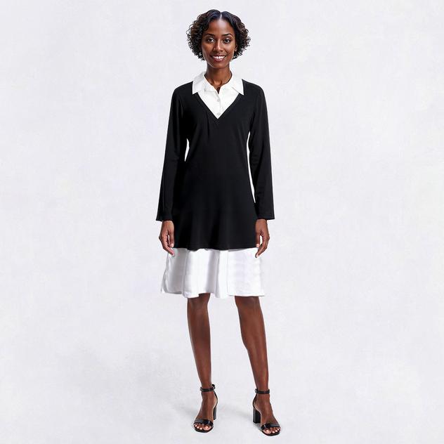 Womens Absolutely Famous Long Sleeve 2-In-1 Split Neck Shirtdress