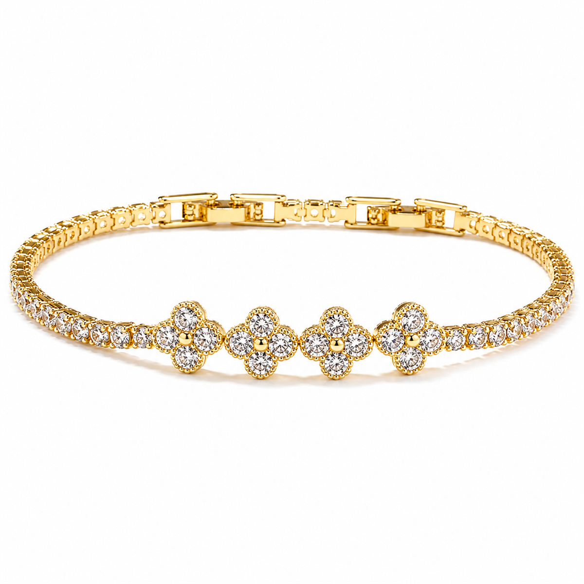 Saffron 18kt. Gold Plated Gold CZ Flower Bracelet