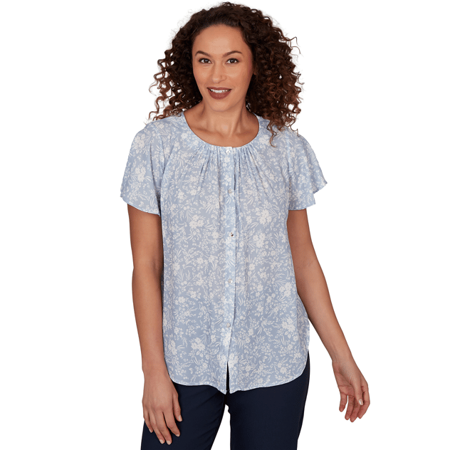 Womens Emaline Sapphire Serenade II Short Sleeve Floral Blouse