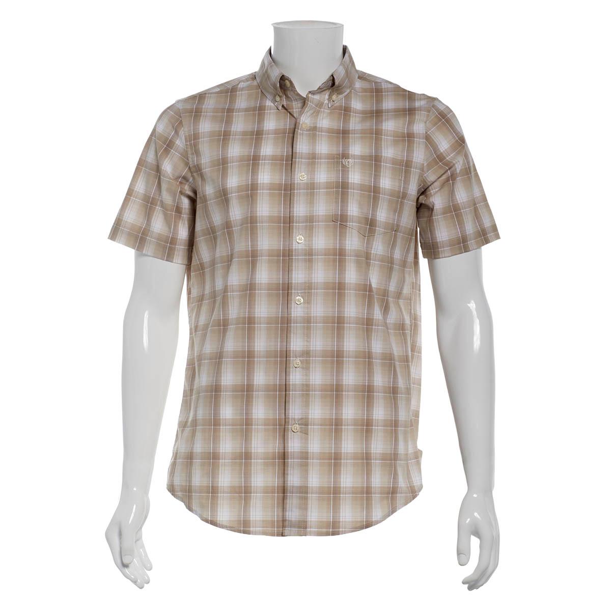Mens Chaps Short Sleeve Stretch Button Down Shirt - Khaki