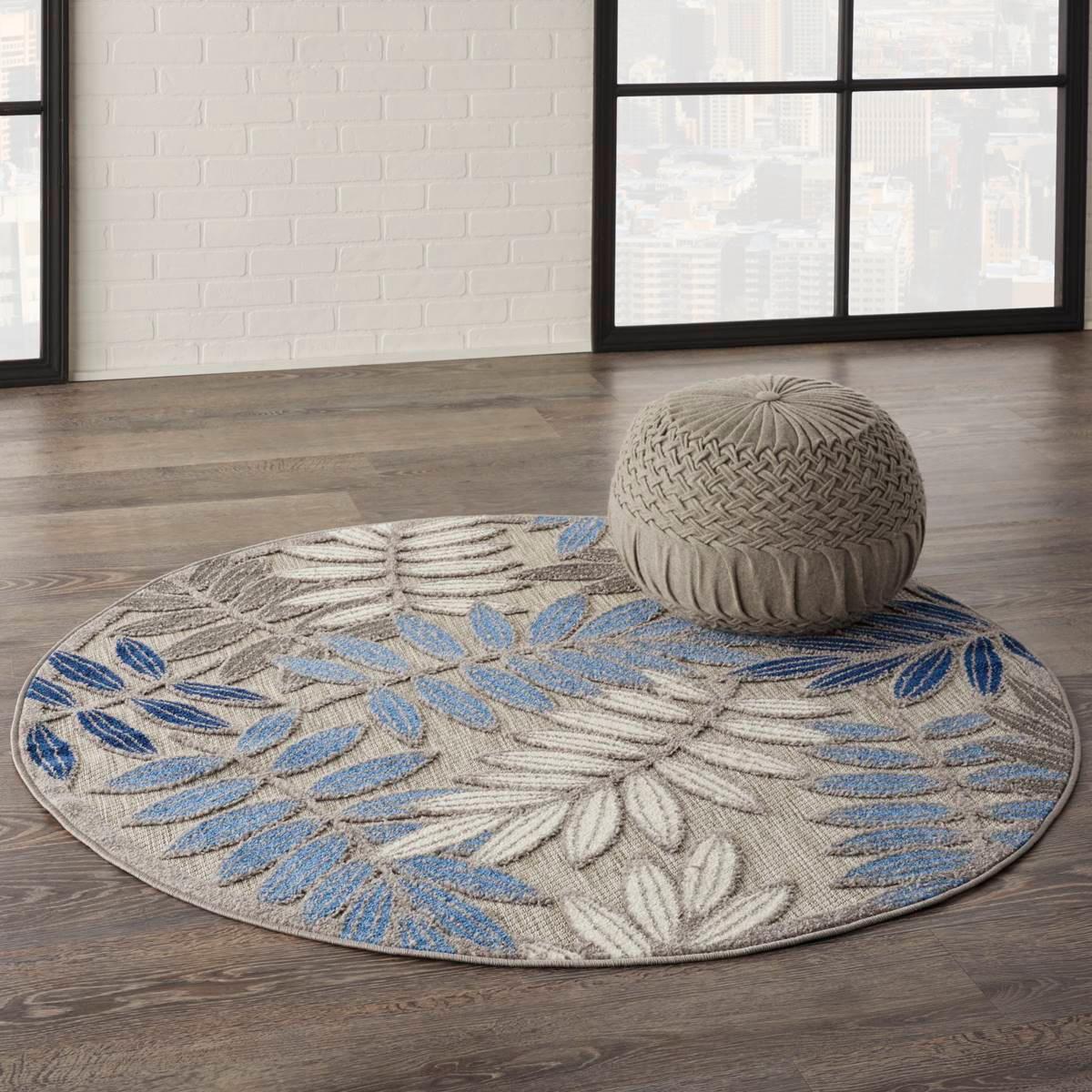 Nourison Aloha Leaf Print Round Rug