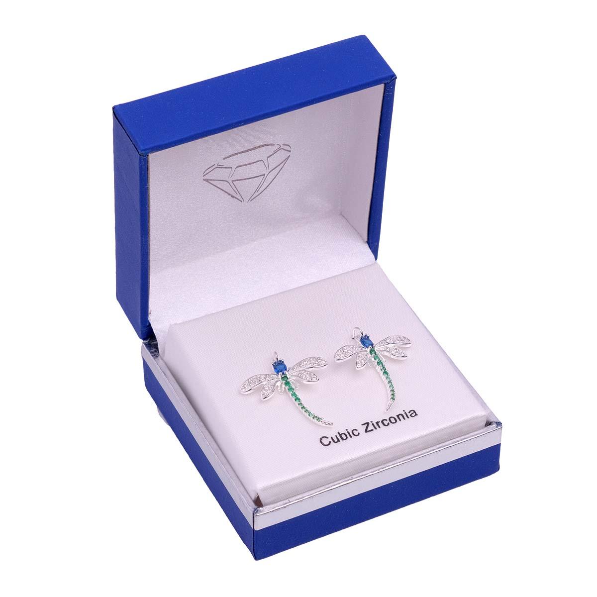 Silver-Tone CZ Dragonfly Drop Earrings