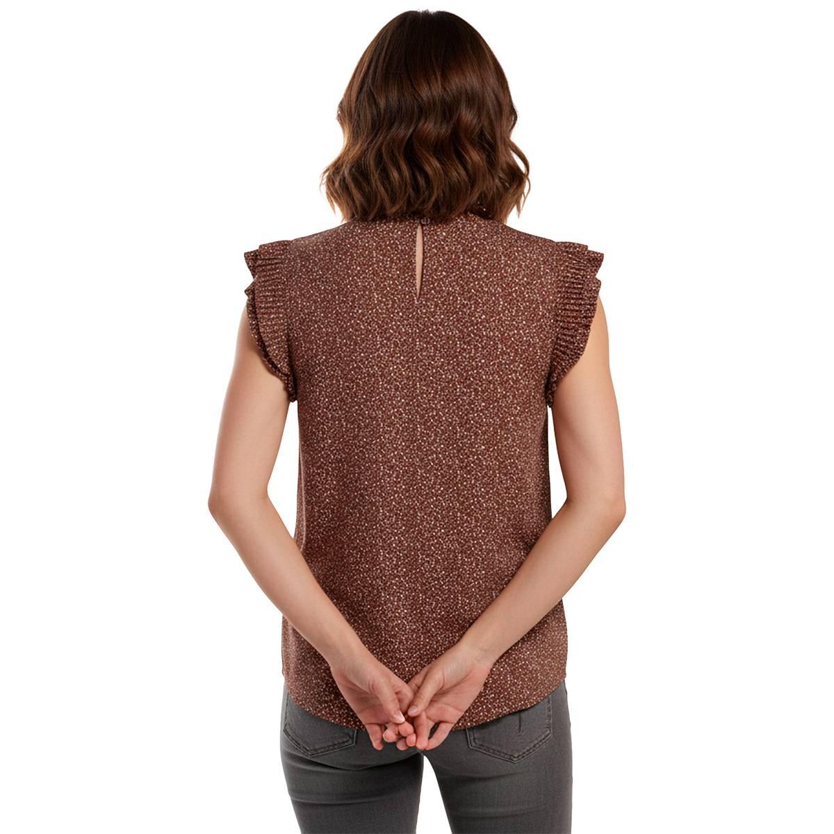 Womens Adrianna Papell Cap Double Pleat Sleeve Leopard Dot Blouse