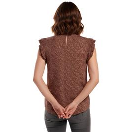 Womens Adrianna Papell Cap Double Pleat Sleeve Leopard Dot Blouse