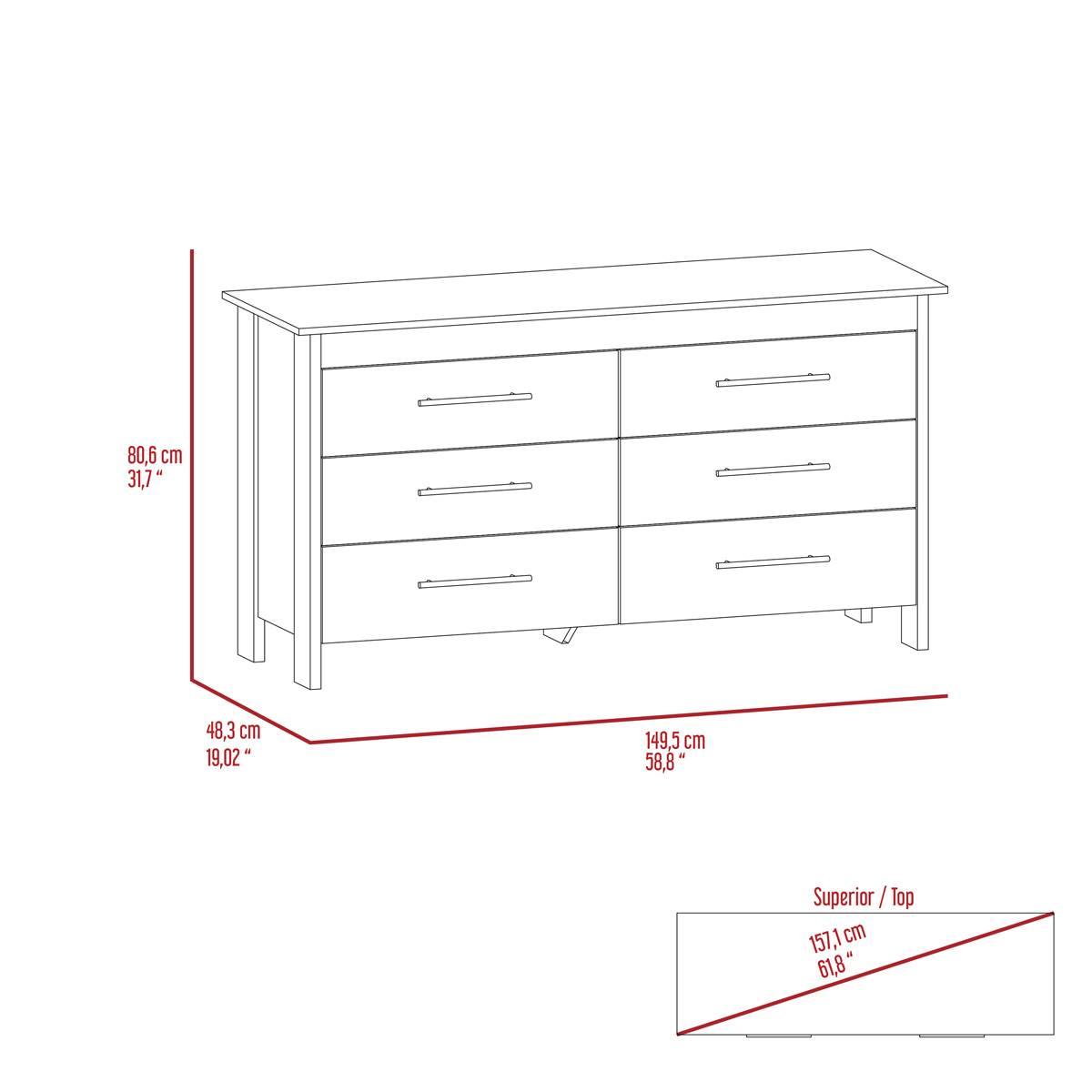 FM FURNITURE Luxor 6 Drawer Double Dresser
