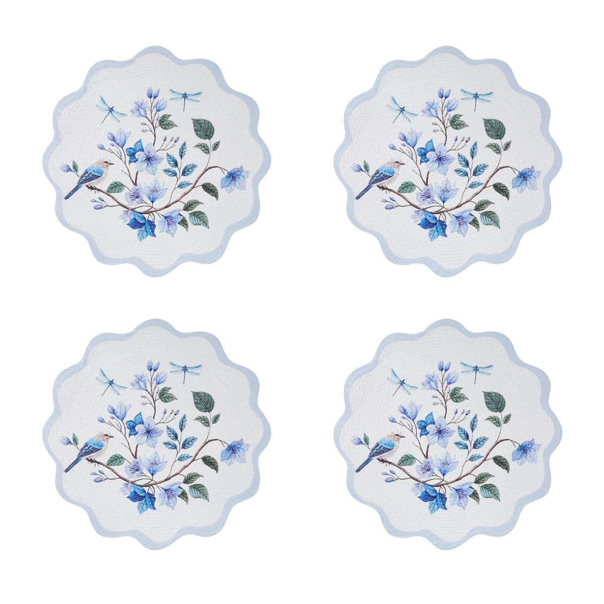 Avanti Bluebird Woven Braided Round Placemats - Set of 4