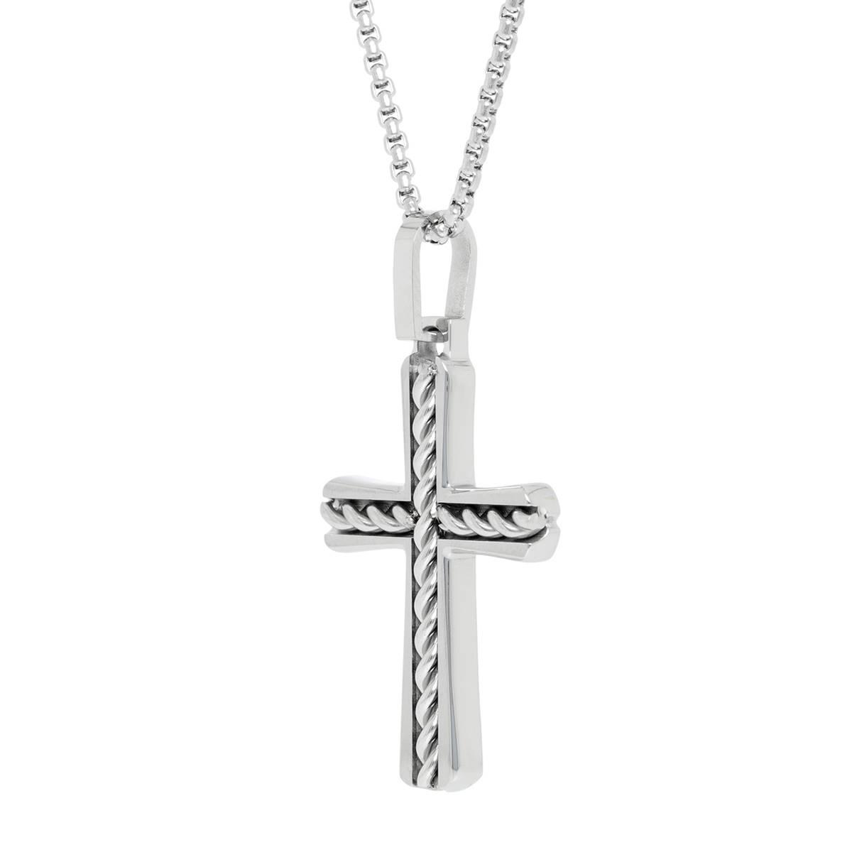 Mens Lynx Stainless Chain Cross Pendant
