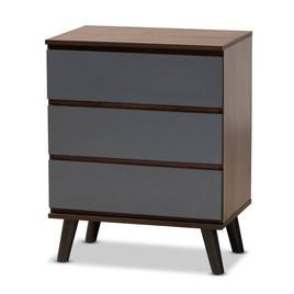 Baxton Studio Roldan Two-Tone Walnut Wood 3-Drawer Bedroom Chest