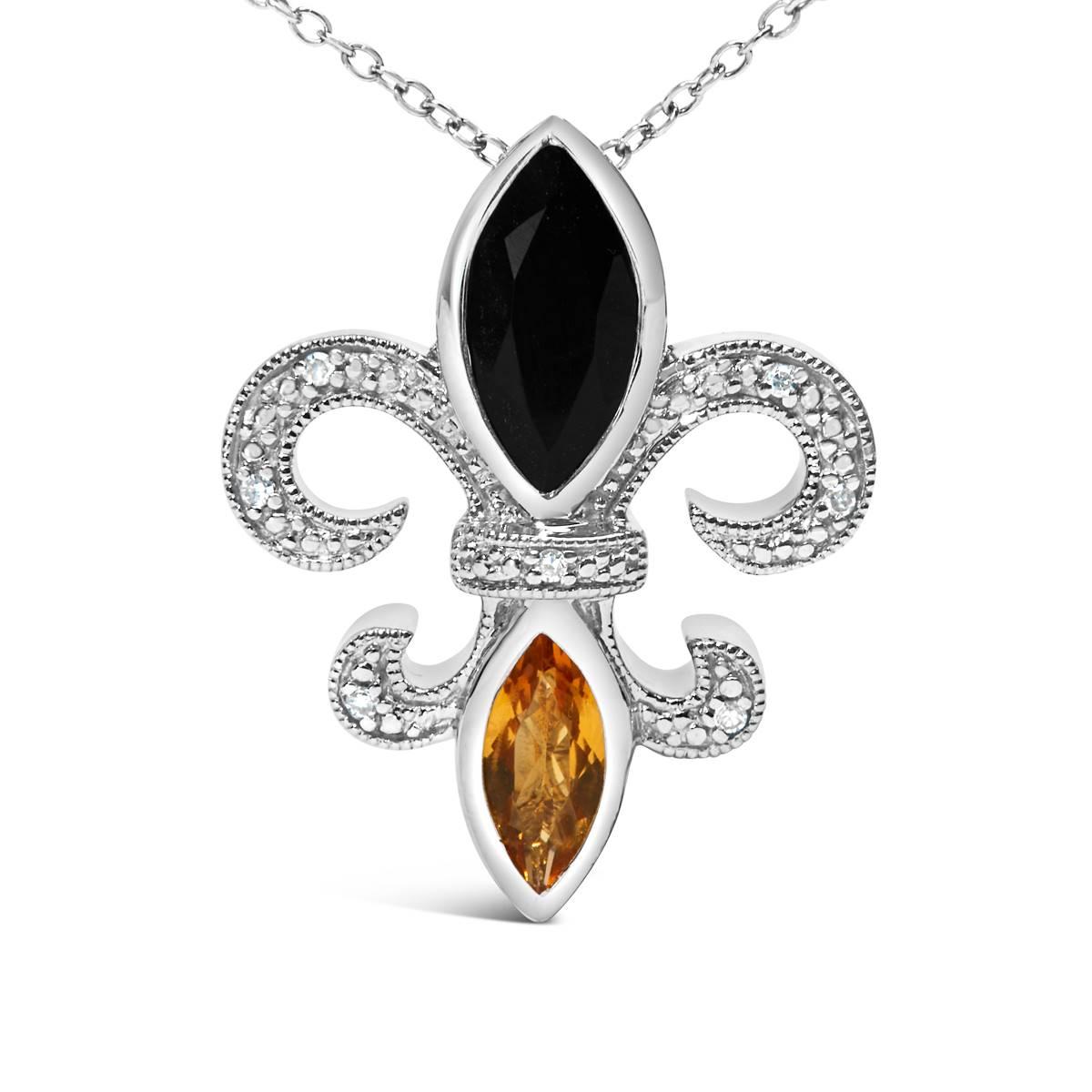 Haus of Brilliance Sterling Silver Onyx & Citrine Pendant
