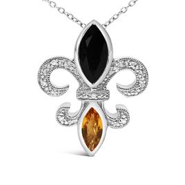 Haus of Brilliance Sterling Silver Onyx & Citrine Pendant