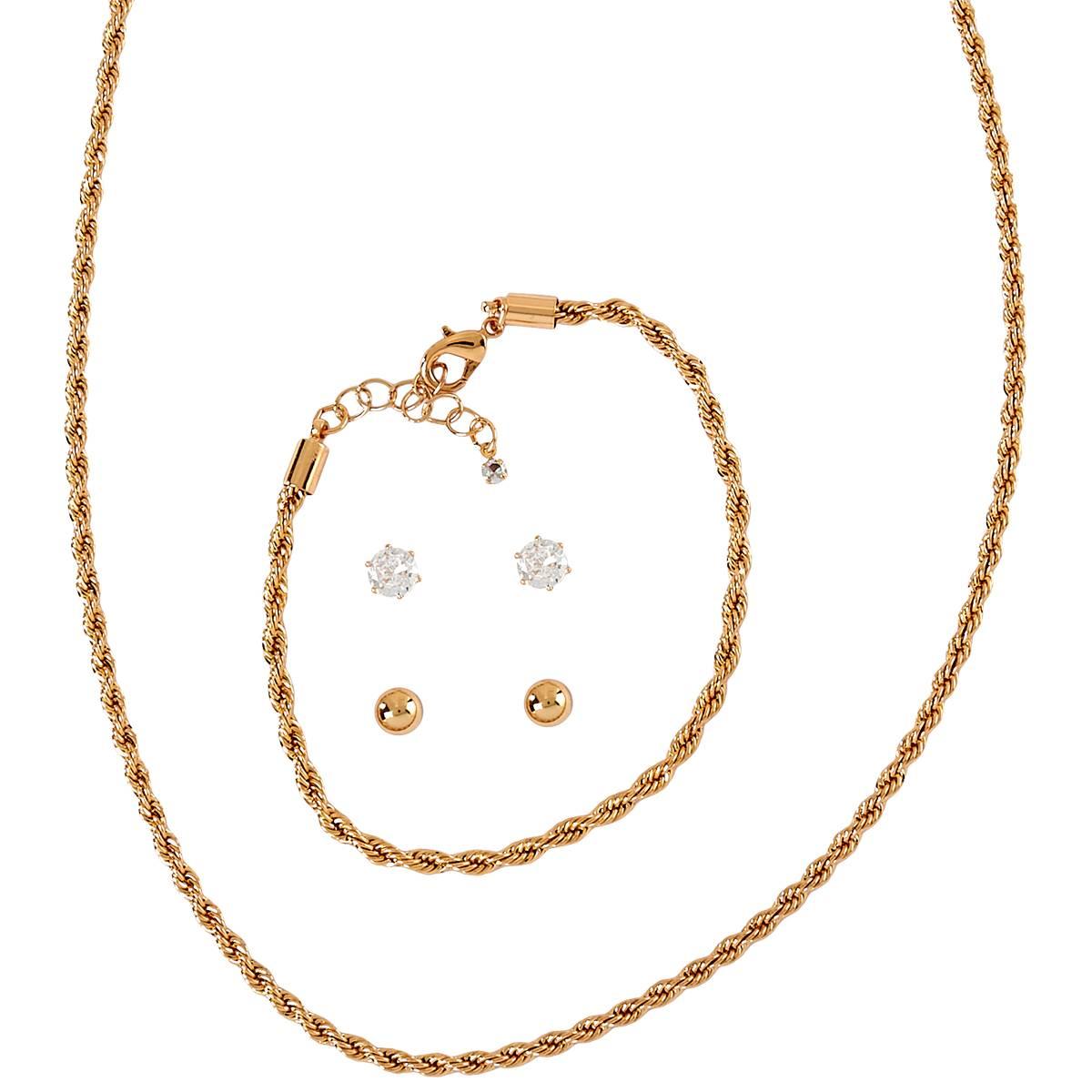 Design Collection Gold-Tone 4-Piece Necklace/Bracelet/Earrings