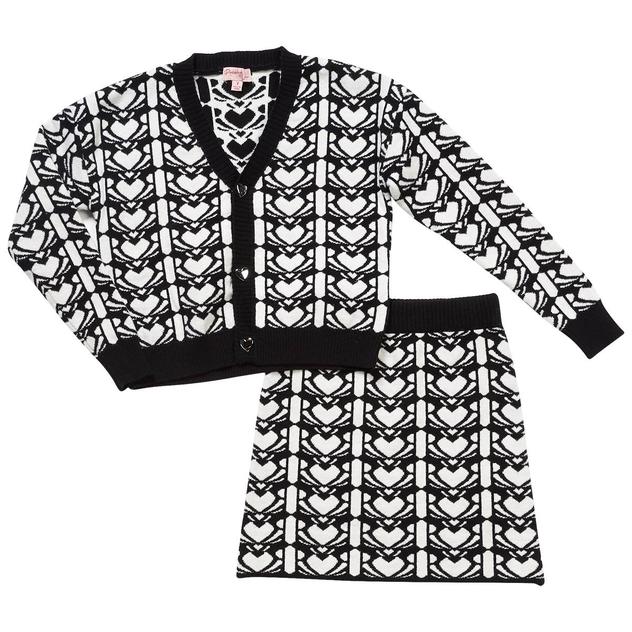 Girls (7-12) Paisley Lane Heart Stripes Knit Cardigan & Skirt Set