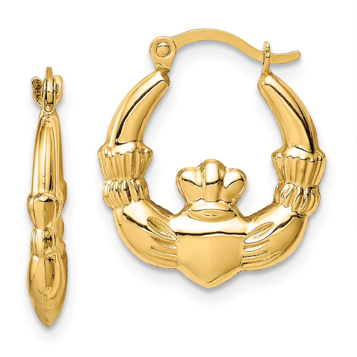 Gold Classics(tm) 18mm. 14kt. Polished Claddagh Hoop Earrings