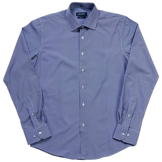 Mens Nautica Slim Fit Stretch Dress Shirt - White/Navy Checkered