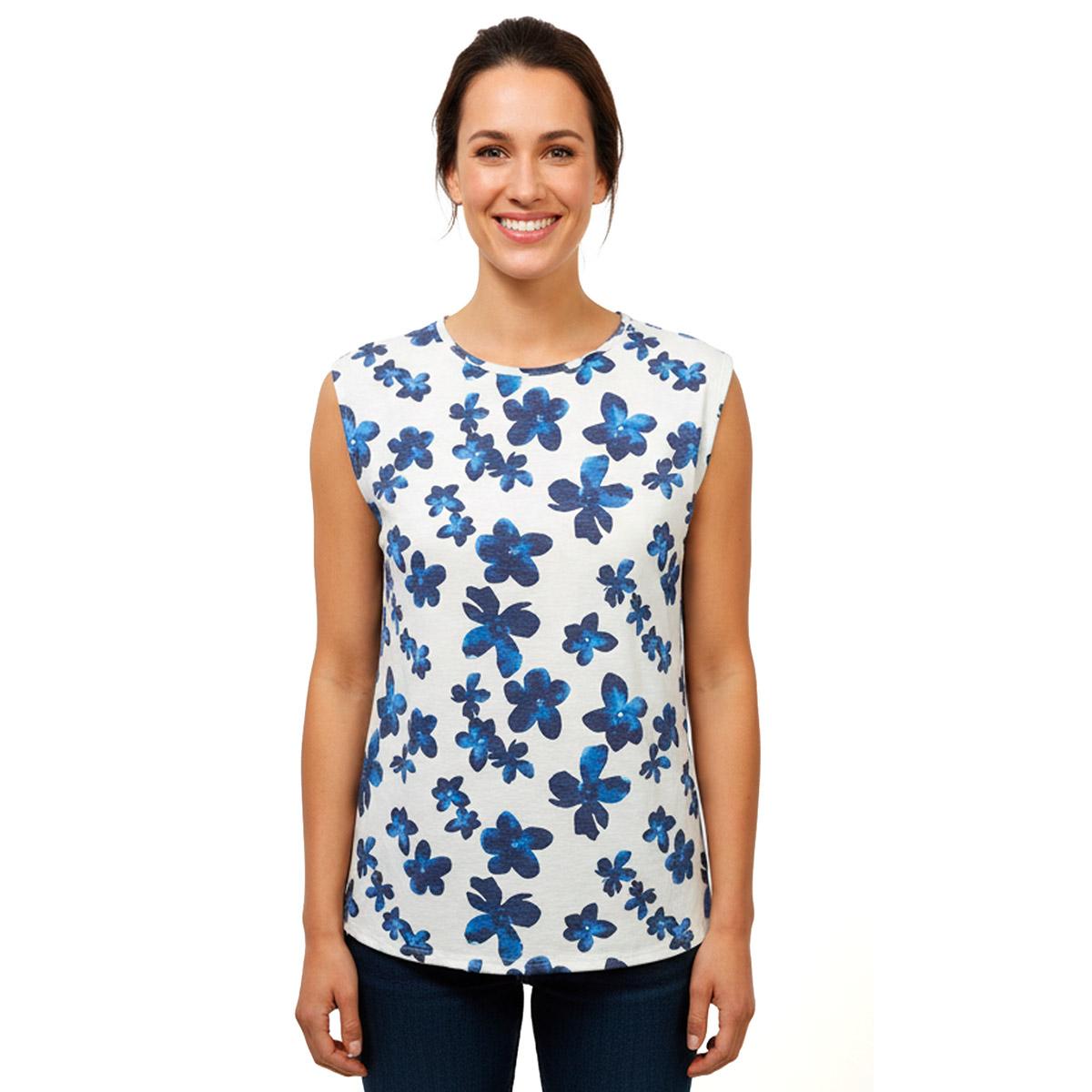 Womens French Laundry Sleeveless Boat Neck Floral Blouse