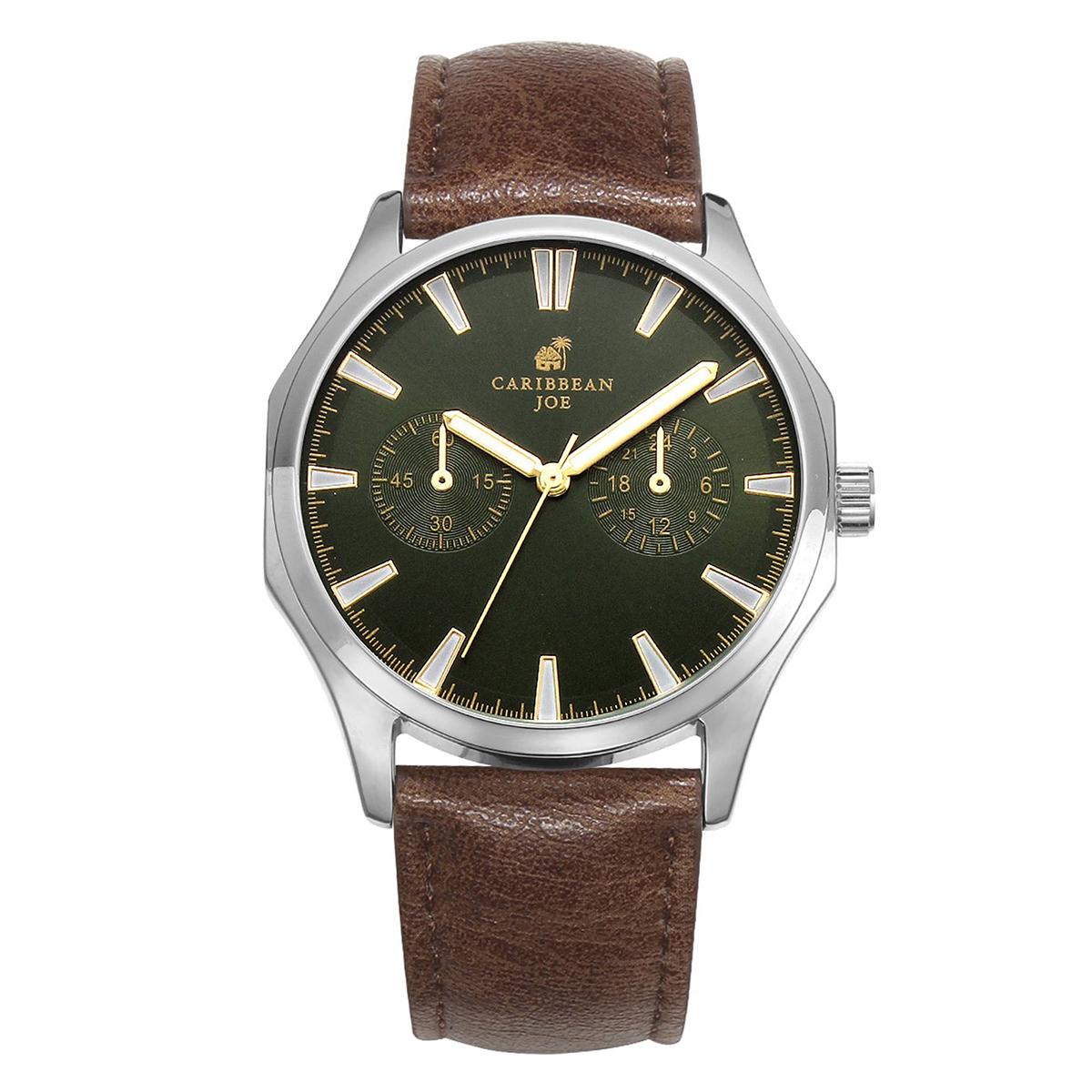 Mens Caribbean Joe Silver-Tone Green Dial Watch - CJ7159SL