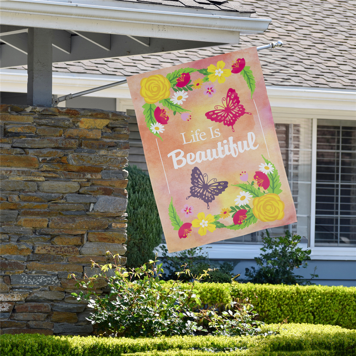 Northlight Life is Beautiful Pink Floral Outdoor House Flag