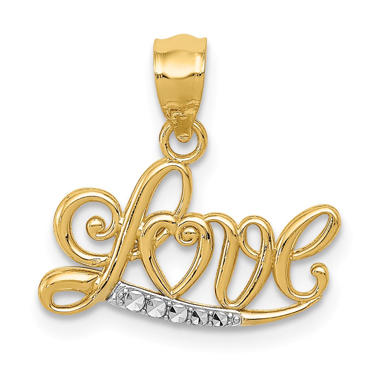 Gold Classics(tm) 14kt. with Rhodium Diamond-Cut LOVE Pendant