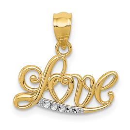 Gold Classics(tm) 14kt. with Rhodium Diamond-Cut LOVE Pendant
