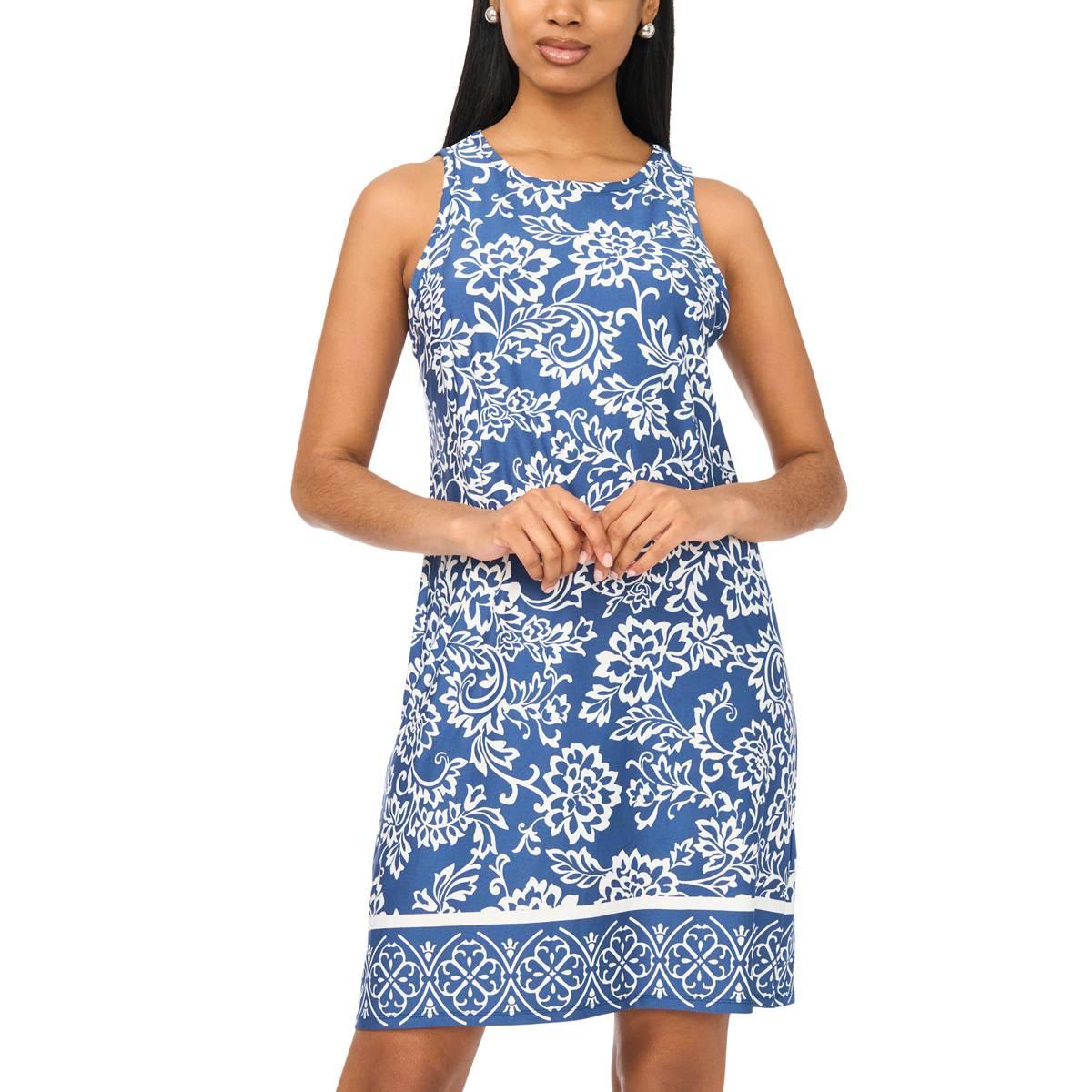 Womens MSK S/L Print Keyhole Neck Dress