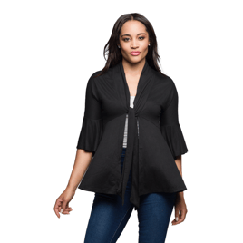 Womens 24/7 Comfort Apparel Tie Front Bell Sleeve Cardigan