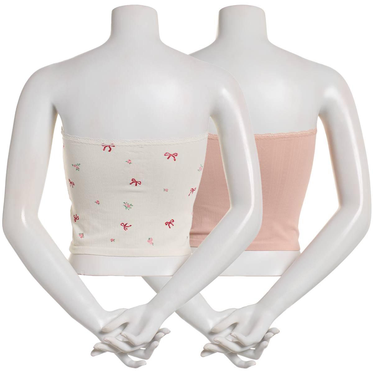 Juniors Pink Rose 2pk. Teddy Flowers & Bow Tube Tops w/ Lace Trim