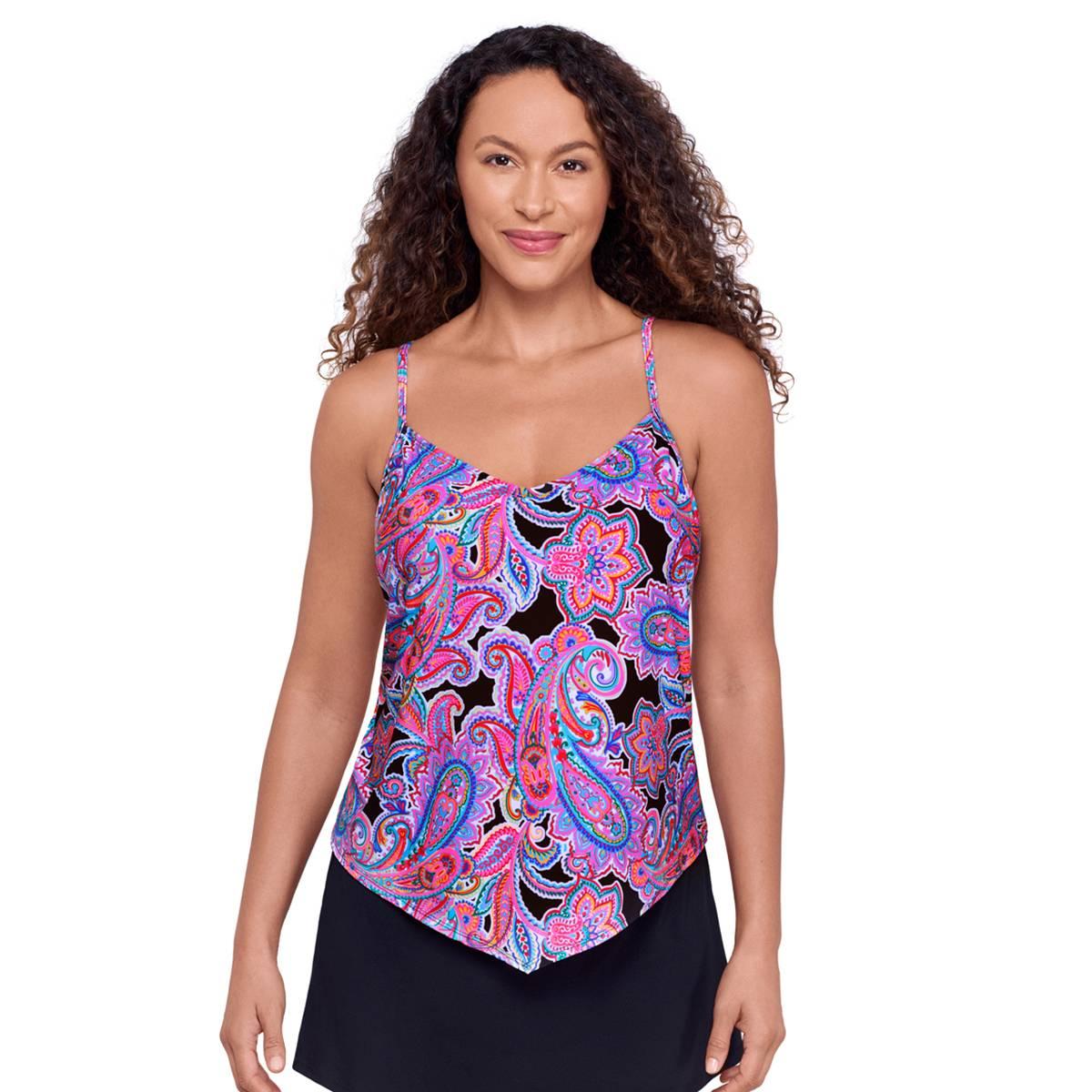 Womens American Beach Paisley Party Hanky Hem Tankini Swim Top