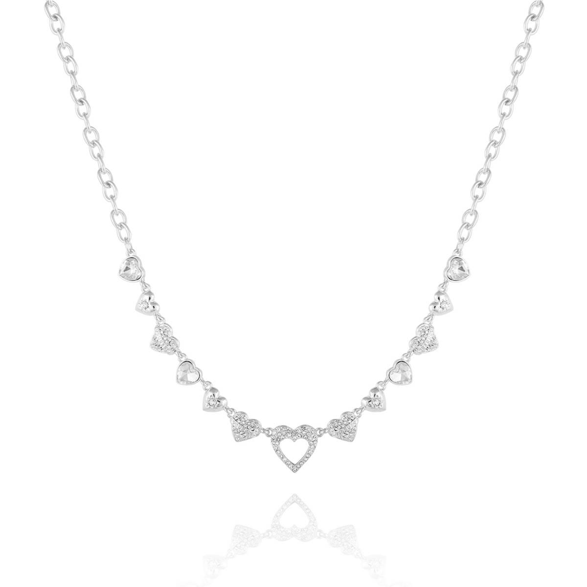 Guess Heart Logo Crystal Accents Pendant Necklace